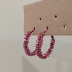 Elegant Pink Beaded Hoop Earrings
